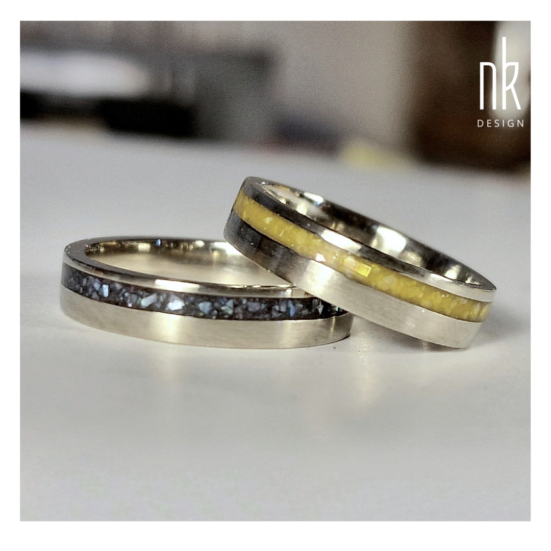 Inlay aszimetrikus karikagyűrű pár